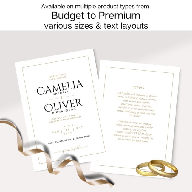 Convite Casamento Dourado MONOCHROME Clássico Elegante Inv (Criador carregado)