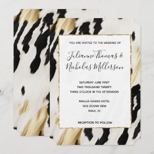 Convite Casamento Dourado Negro de Cowhide no Sudoeste Bra
