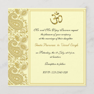 Convite Casamento Dourado paisley Hindu