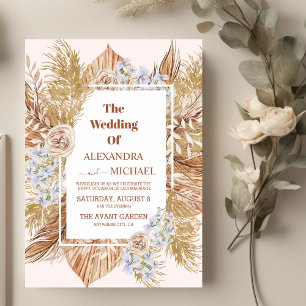 Convite Casamento Dourado Pampas Grass