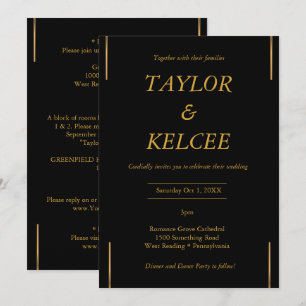 Convite Casamento Dourado PERSONALIZÁVEL Preto