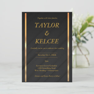 Convite Casamento Dourado PERSONALIZÁVEL Preto