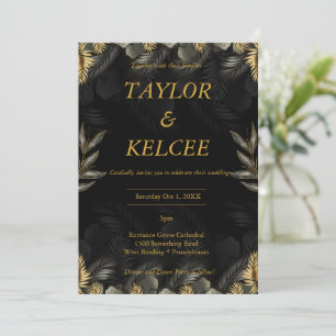 Convite Casamento Dourado PERSONALIZÁVEL Preto Elegante Lu