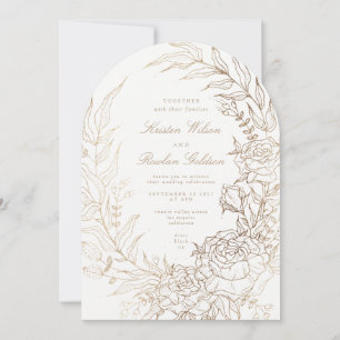 Convite Casamento Dourado por sopro de flores românticas