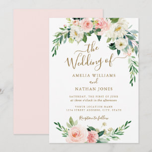 Convite Casamento Dourado por Wreath Floral Blush