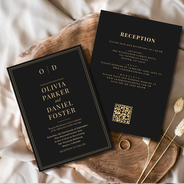 Convite Casamento Dourado preto tudo em um código QR (Criador carregado)