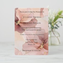 Convite Casamento Dourado Romântico Blush Rosa