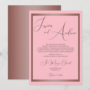 Convite Casamento Dourado Romântico Rosa e Rosa