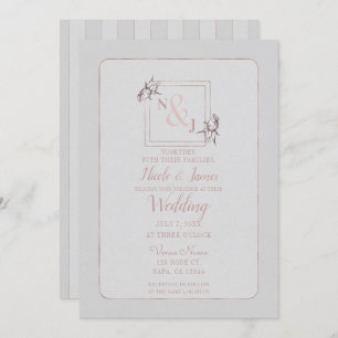 Convite Casamento Dourado, Rosa Botânica, Rosa, Vintage