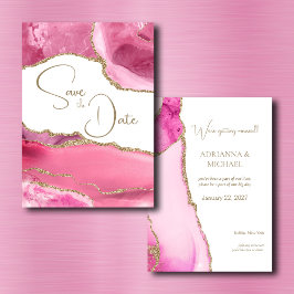 Convite Casamento Dourado rosa de Agate Salve a Data