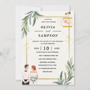 Convite Casamento Dourado Rosa Verde Borgonha