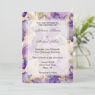Convite Casamento Dourado Roxo Romântico Iris Floral