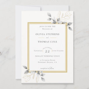 Convite Casamento Dourado Russo Elegante Eucalyptus Negro