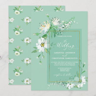 Convite Casamento Dourado Russo Pintado Floral de Neo Mint