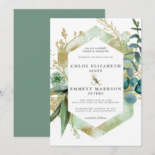 Convite Casamento Dourado Rustic Boho Teal Blue