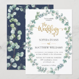 Convite Casamento Dourado Rustic Eucalyptus Greenery Wreat