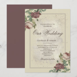 Convite Casamento Dourado Rustic Floral Minimalista Burgun