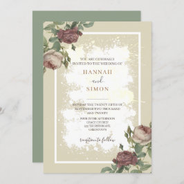 Convite Casamento Dourado Rustic Floral Minimalista Burgun