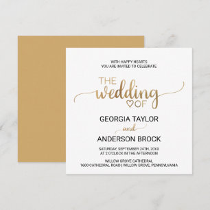 Convite Casamento Dourado simples do quadrado da
