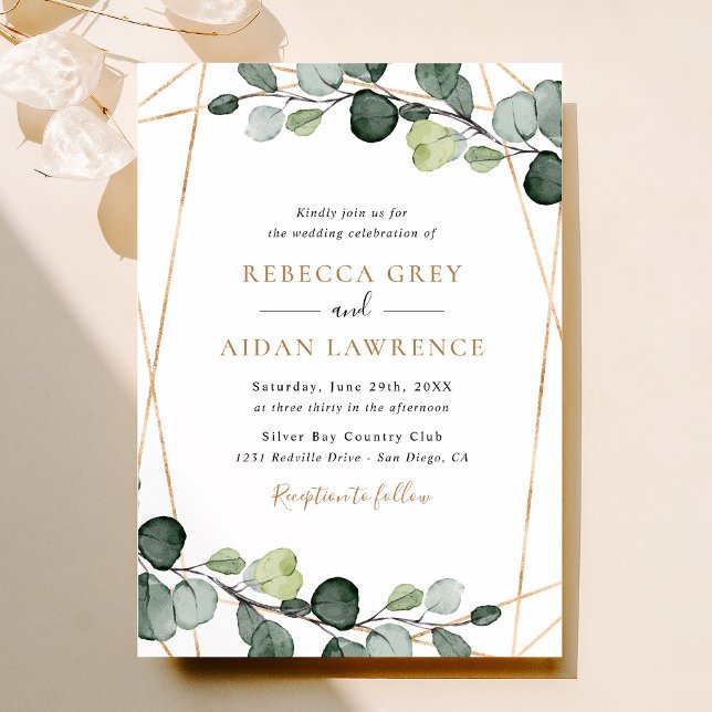 Convite Casamento Dourado Simples Eucalyptus Greenery (Criador carregado)