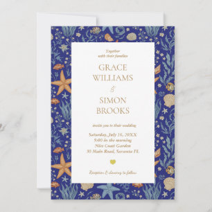 Convite Casamento Dourado Ultramarine do Mar Elegante