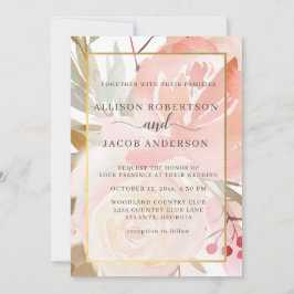 Convite Casamento Dourado Verde de Pêssego Rosa Esmagado