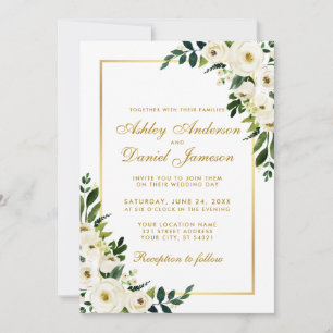 Convite Casamento Dourado Verde Floral G