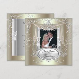 Convite Casamento Dourado Verde-Prata Ornado Elegante 2