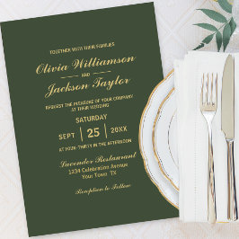 Convite Casamento Dourado Verde Simples Elegante