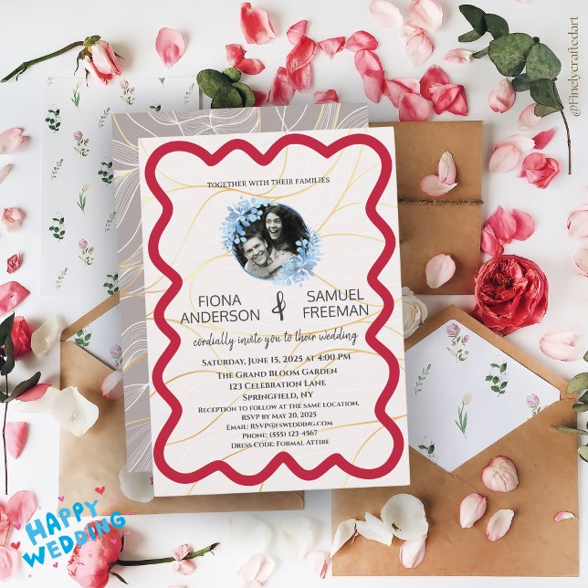 Convite Casamento Dourado Vermelho da Crimson Moderna Eleg (Criador carregado)