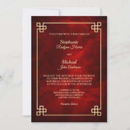 Convite Casamento Dourado Vermelho Elegante