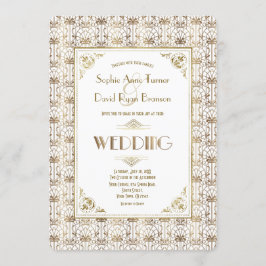 Convite Casamento | Dourado White Roaring 20s Art Deco