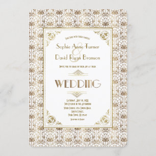 Convite Casamento   Dourado White Roaring 20s Art Deco