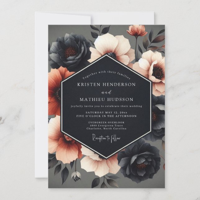 Convite Casamento Dramático Charcoal & Russet (Frente)