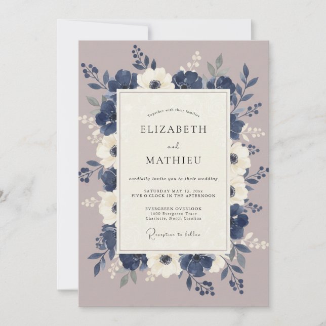 Convite Casamento Dramático de Inverno Azul-Marinho (Frente)
