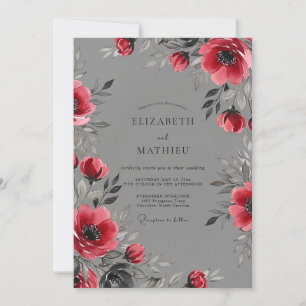 Convite Casamento Dramático de Inverno Cinza Carmesim