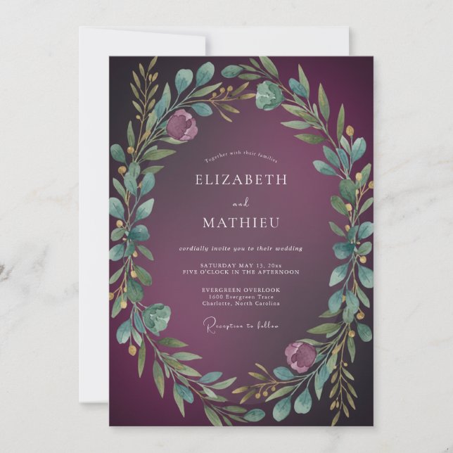 Convite Casamento Dramático de Inverno com Ameixa (Frente)