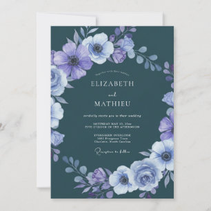 Convite Casamento Dramático de Inverno em Azul Teal Escuro