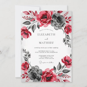 Convite Casamento Dramático de Inverno em Carvão Borgonha