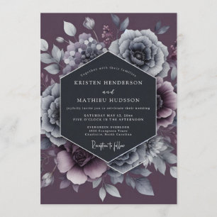 Convite Casamento Dramático Flor de Ameixa Ardósia