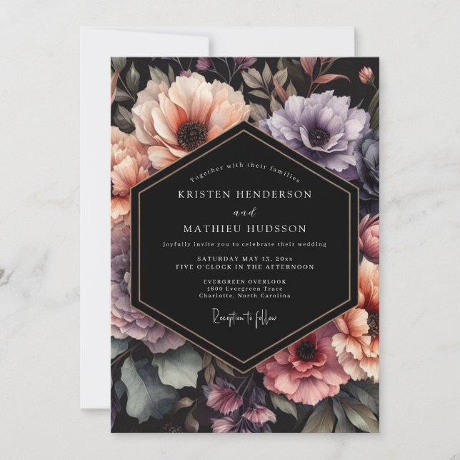 Convite Casamento Dramático Flor de Ameixa e Pêssego (Frente)