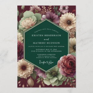 Convite Casamento Dramático Flor de Esmeralda Bordô