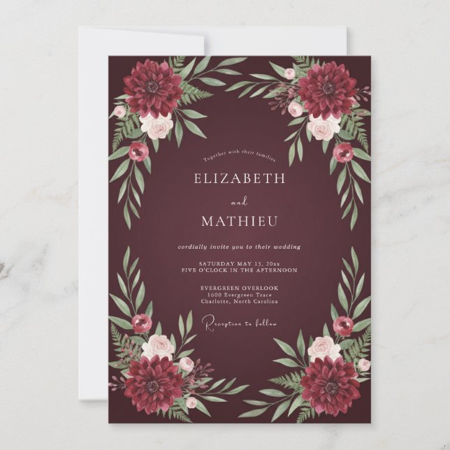 Convite Casamento Dramático Outonal de Bordô (Frente)