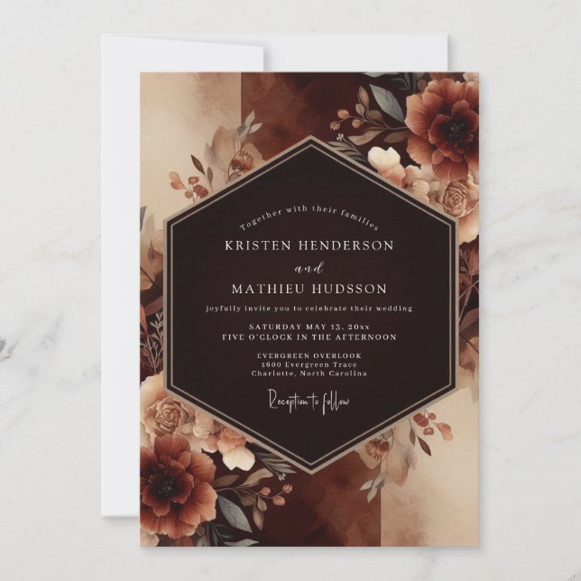 Convite Casamento Dramático Outonal de Ferrugem (Frente)
