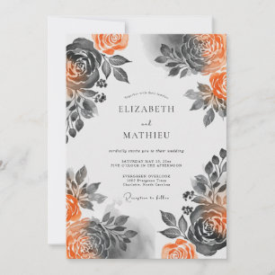 Convite Casamento Dramático Outonal de Laranja Queimada