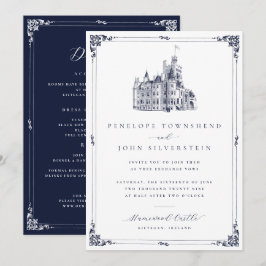 Convite Casamento Duplo Elegante com Borda de Castelo Vint