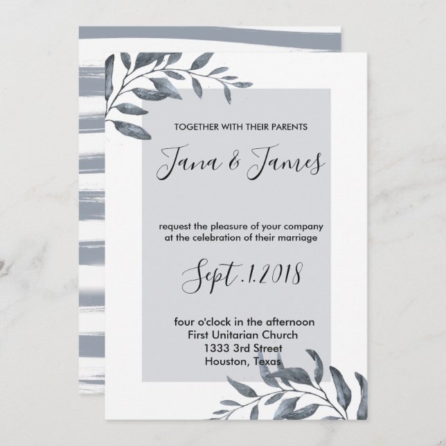 Convite Casamento Dusty Blue Eucalyptus (Frente/Verso)