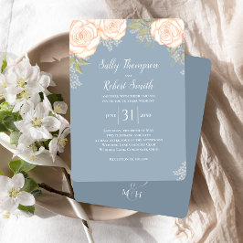Convite Casamento Dusty Blue Floral Watercolor