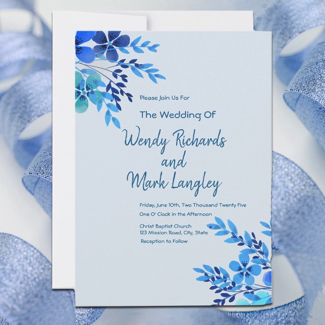Convite Casamento Dusty Blue Floral Watercolor (Criador carregado)