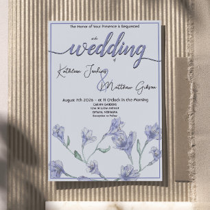 Convite Casamento Dusty Blue Floral Watercolor